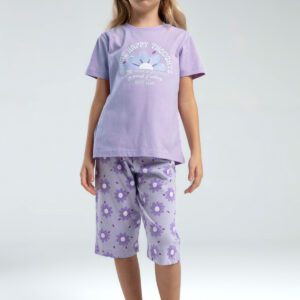 RP3608 طقم شورت قطن للبنات قطعتين لون بنفسجي