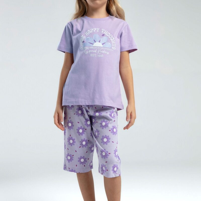 RP3608 طقم شورت قطن للبنات قطعتين لون بنفسجي