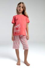 RP3612 طقم برمودا للفتيات قطعتين قطن لون وردي