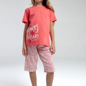 RP3612 طقم برمودا للفتيات قطعتين قطن لون وردي