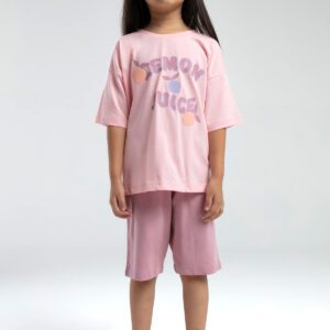 RP3620 طقم برمودا للفتيات قطن قطعتين لون زهري