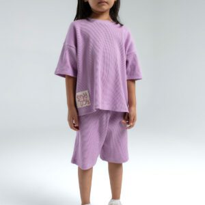 RP3628 طقم قطن للفتيات قطعتين لون وردي بنفسجي فاتح