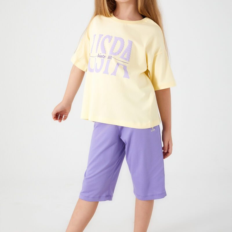 US1416 US POLO ASSN  طقم للبنات قطن قطعتين فلو سايز