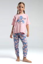 US2077 US POLO ASSN  طقم بيجاما قطن قطعتين للفتيات لون  زهري مع ازرق