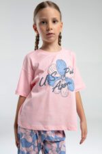 ⁦US2077 US POLO ASSN  طقم بيجاما قطن قطعتين للفتيات لون  زهري مع ازرق⁩ - الصورة ⁦2⁩