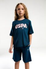 ⁦US2080 US POLO ASSN طقم شورت قطعتين للفتيات لون كحلي قطن⁩ - الصورة ⁦3⁩