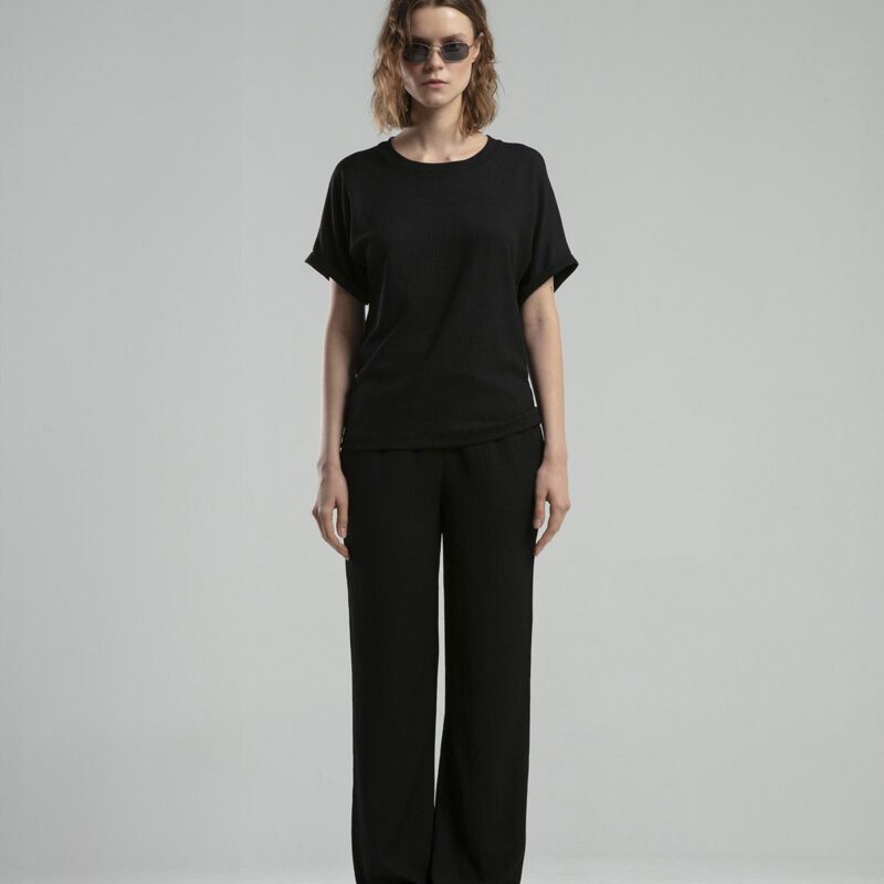 BMY0012 BENMANAJ طقم قماش قطعتين للنساء لون اسود