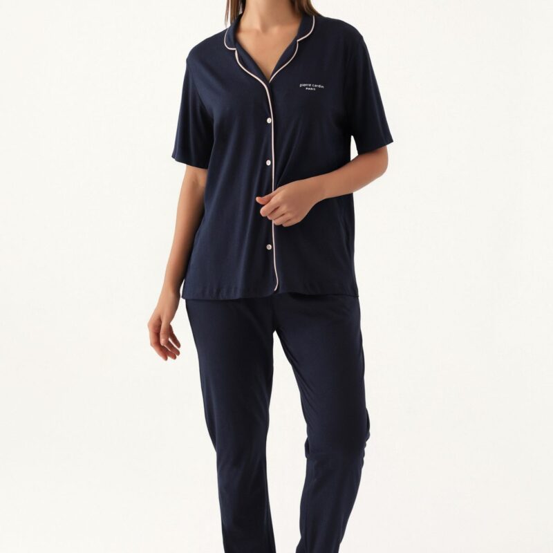 PC7715-S Pierre Cardin طقم بيجاما بأزرار للنساء قطعتين قطن صيفي لون كحلي