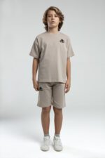 ⁦36225JW KAPPA BRAND تريننج شورت للاولاد قطن قطعتين لون بيج⁩ - الصورة ⁦3⁩