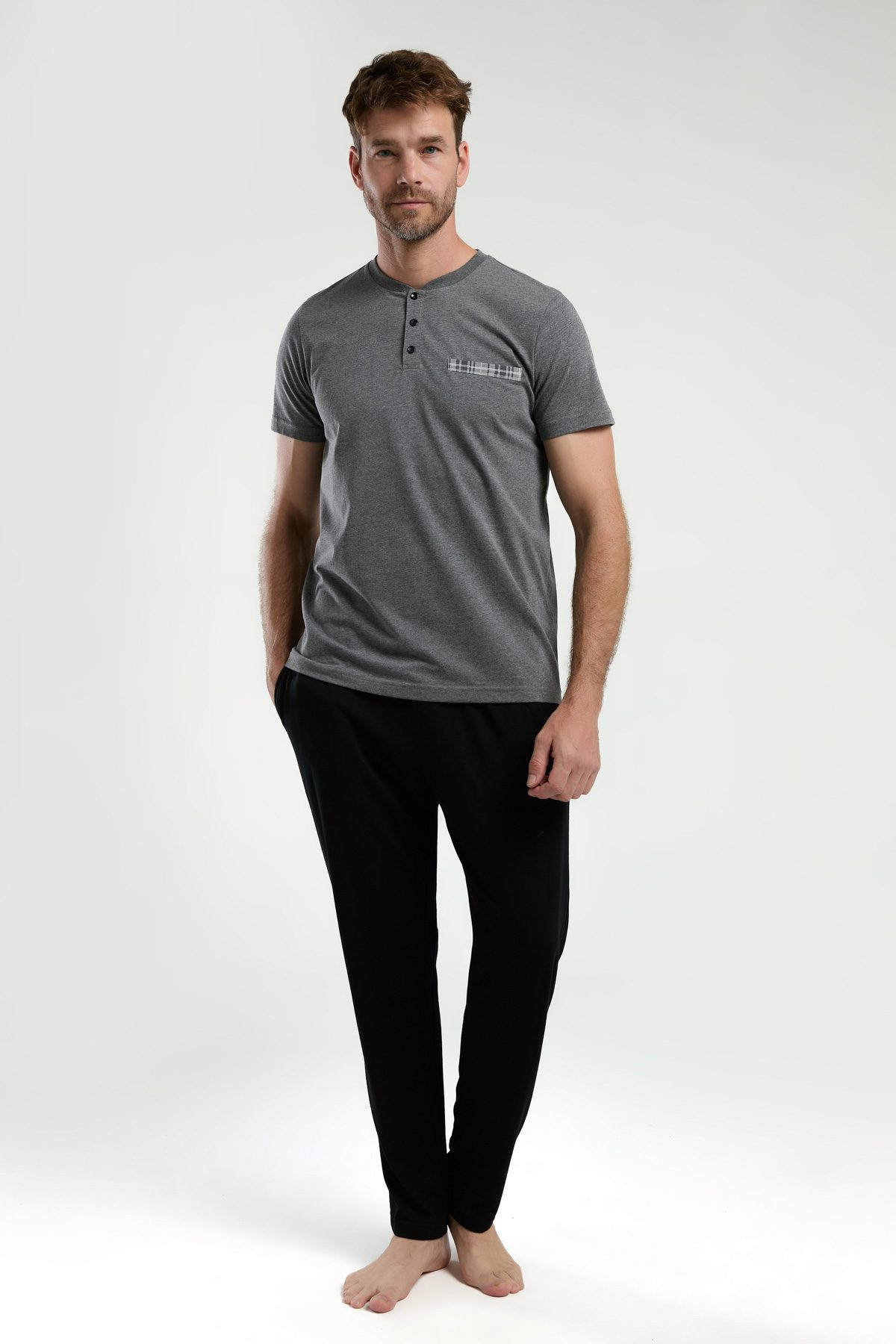 AR3348-S-V1 (2) AR3348-S طقم بيجاما ثلاث قطع قطن للرجال مع علبة كرتون - الصورة 1