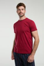 ⁦AR3352-S طقم بيجاما قطن للرجال قطعتين بلوز لون برغندي مع بنطال مقلم⁩ - الصورة ⁦5⁩