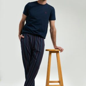 AR3352-S طقم بيجاما قطن للرجال قطعتين بلوز لون كحلي مع بنطال مقلم