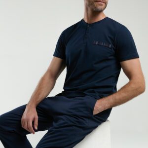 AR3354-S طقم بيجاما لون كحلي ثلاث قطع قطن للرجال مع علبة كرتون