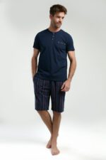 ⁦AR3354-S طقم بيجاما لون كحلي ثلاث قطع قطن للرجال مع علبة كرتون⁩ - الصورة ⁦2⁩