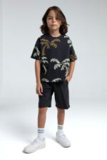 RP3573 طقم شورت للاولاد قطن قطعتين لون رمادي