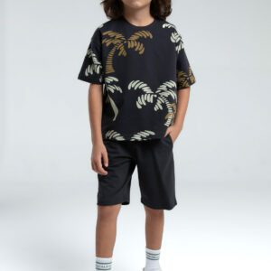 RP3573 طقم شورت للاولاد قطن قطعتين لون رمادي