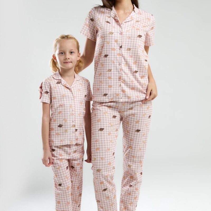 RP3589 طقم بيجاما بأزرار من كولكشن الام وابنتها قطن