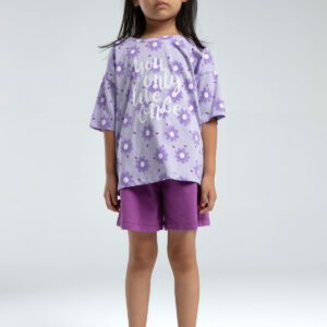 RP3610-2 طقم شورت للفتيات قطن  لون بنفسجي