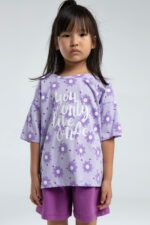 ⁦RP3610-2 طقم شورت للفتيات قطن  لون بنفسجي⁩ - الصورة ⁦3⁩