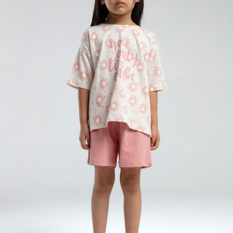 RP3610-2 طقم شورت للفتيات قطن