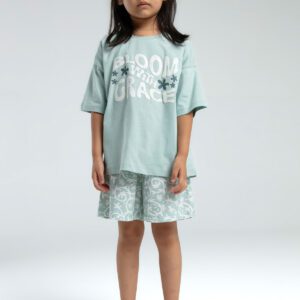 RP3621-2 طقم شورت للفتيات قطن لون فيروزي