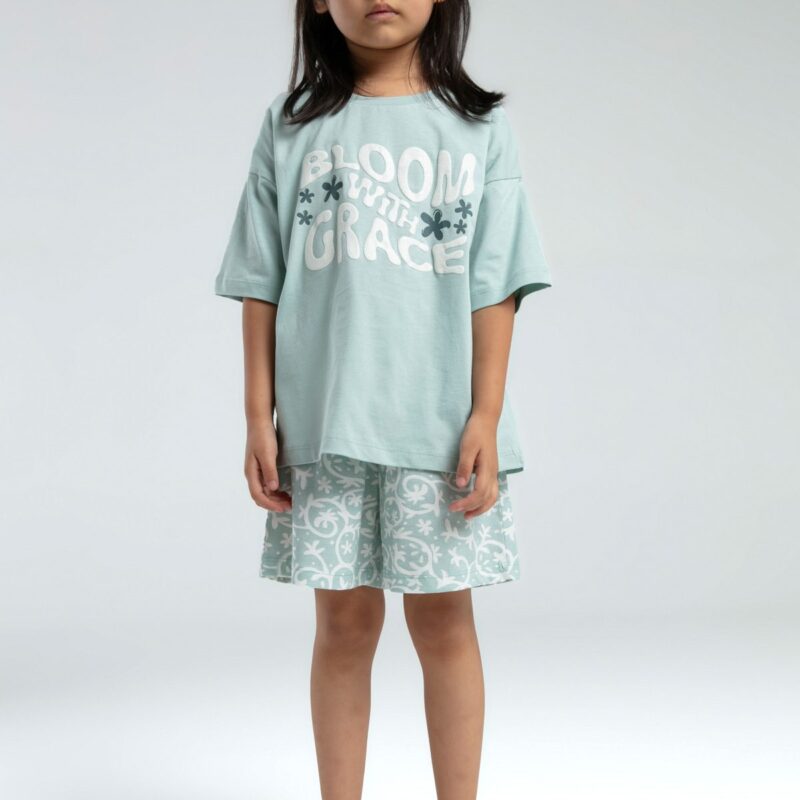 RP3621-2 طقم شورت للفتيات قطن لون فيروزي