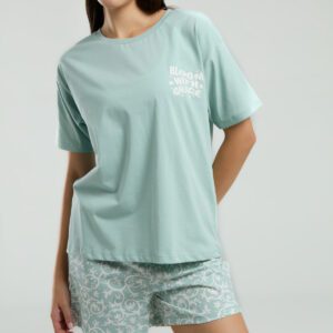 RP3621-S طقم شورت قطن للنساء قطعتين لون فيروزي