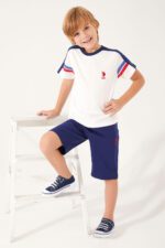 US1305 USPOLO طقم شورت للاطفال قطعتين قطن لون ابيض ماركة