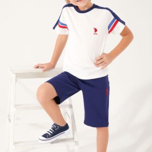 US1305 USPOLO طقم شورت للاطفال قطعتين قطن لون ابيض ماركة