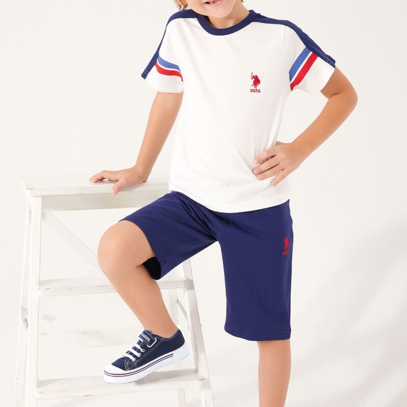 US1305 USPOLO طقم شورت للاطفال قطعتين قطن لون ابيض ماركة