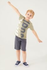 US1313 US POLO ASSN تريننج شورت  لون فستقي للاولاد قطعتين قطن