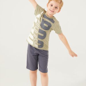 US1313 US POLO ASSN تريننج شورت  لون فستقي للاولاد قطعتين قطن