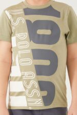 ⁦US1313 US POLO ASSN تريننج شورت  لون فستقي للاولاد قطعتين قطن⁩ - الصورة ⁦5⁩