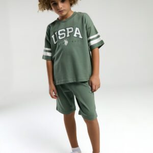 US2022 US POLO ASSN تريننج قطن ثلاثة خيط للاولاد لون اخضر