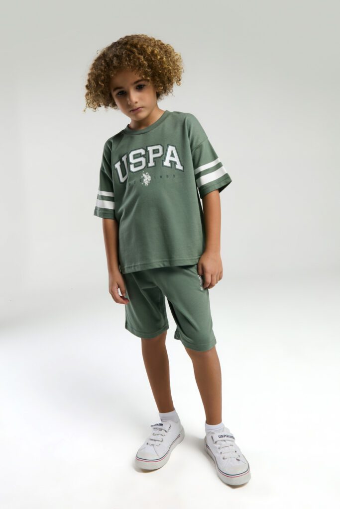 US2022 US POLO ASSN تريننج قطن ثلاثة خيط للاولاد لون اخضر