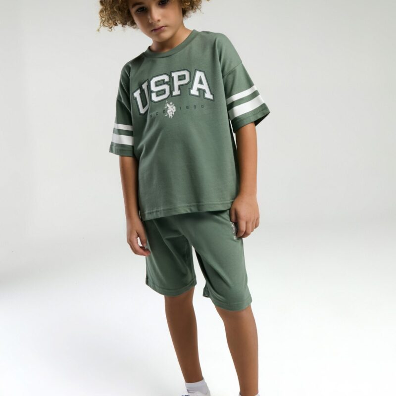 US2022 US POLO ASSN تريننج قطن ثلاثة خيط للاولاد لون اخضر