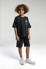 US2053 US POLO ASSN طقم شورت للاولاد قطن ثلاثة خيط لون رمادي غامق