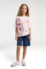 US2074  US POLO ASSN  طقم للبنات قطن شورت قطعتين لون زهري