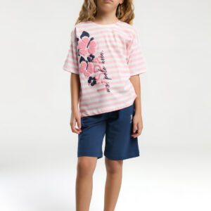 US2074  US POLO ASSN  طقم للبنات قطن شورت قطعتين لون زهري