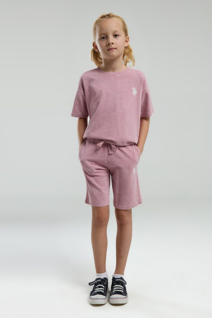US2089 US POLO ASSN طقم شورت قطن ثلاثة خيط لون زهري