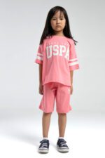 US2091 US POLO ASSN طقم للفتيات بنطال برمودا قطن