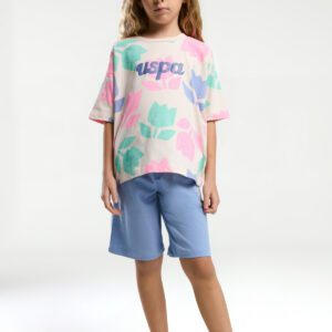 US2095 US POLO ASSN طقم للفتيات بنطال برمودا قطن