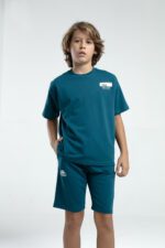 36225JW KAPPA BRAND تريننج شورت للاولاد قطن قطعتين لون تركواز