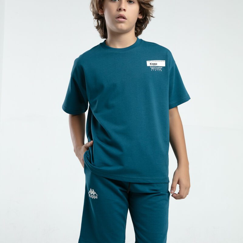 36225JW KAPPA BRAND تريننج شورت للاولاد قطن قطعتين لون تركواز