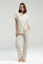 PC9007-S Pierre Cardin طقم بيجاما قطعتين بأزرار قطن للنساء