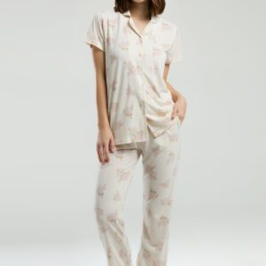 PC9007-S Pierre Cardin طقم بيجاما قطعتين بأزرار قطن للنساء