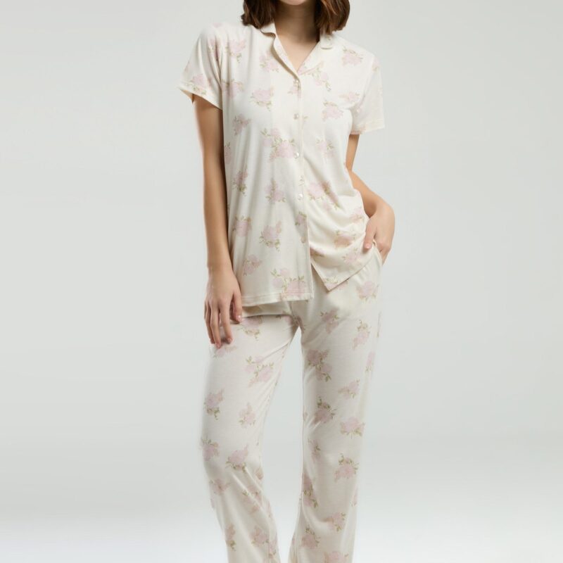 PC9007-S Pierre Cardin طقم بيجاما قطعتين بأزرار قطن للنساء