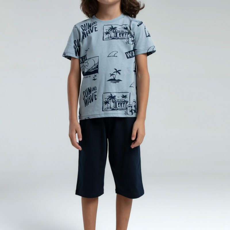 RP3560 طقم للاولاد قطعتين قطن برمودا