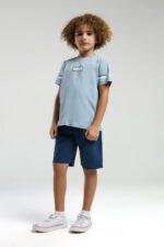 US2011 US POLO ASSN طقم شورت قطن لون ازرق سماوي للاولاد