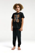 US2029 US POLO ASSN طقم بيجاما قطن قطعتين للاولاد بلوز لون اسود